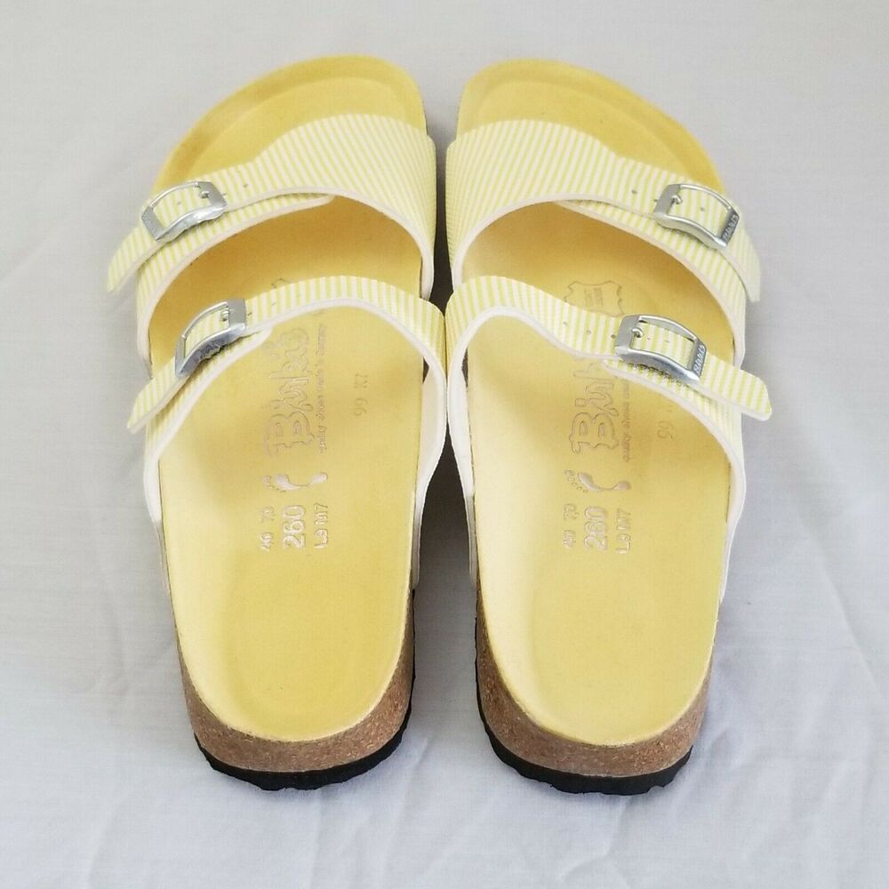 Birkis By Birkenstock White Yellow Striped Sandals Unisex 40 Women 9 Mens 7 - Picture 7 of 12